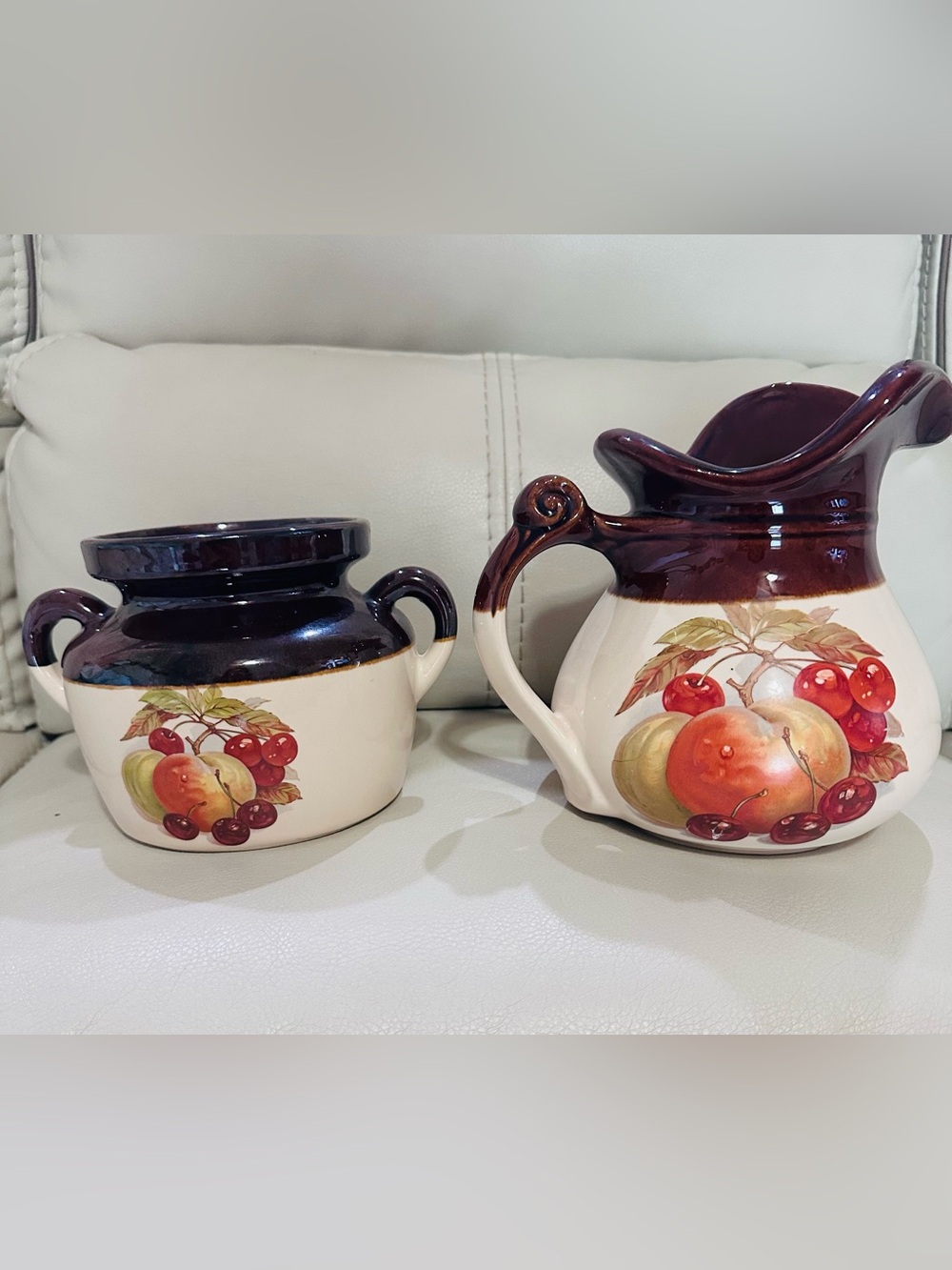 Vintage Fruit Ceramic Pottery Set - Brown and Cream
